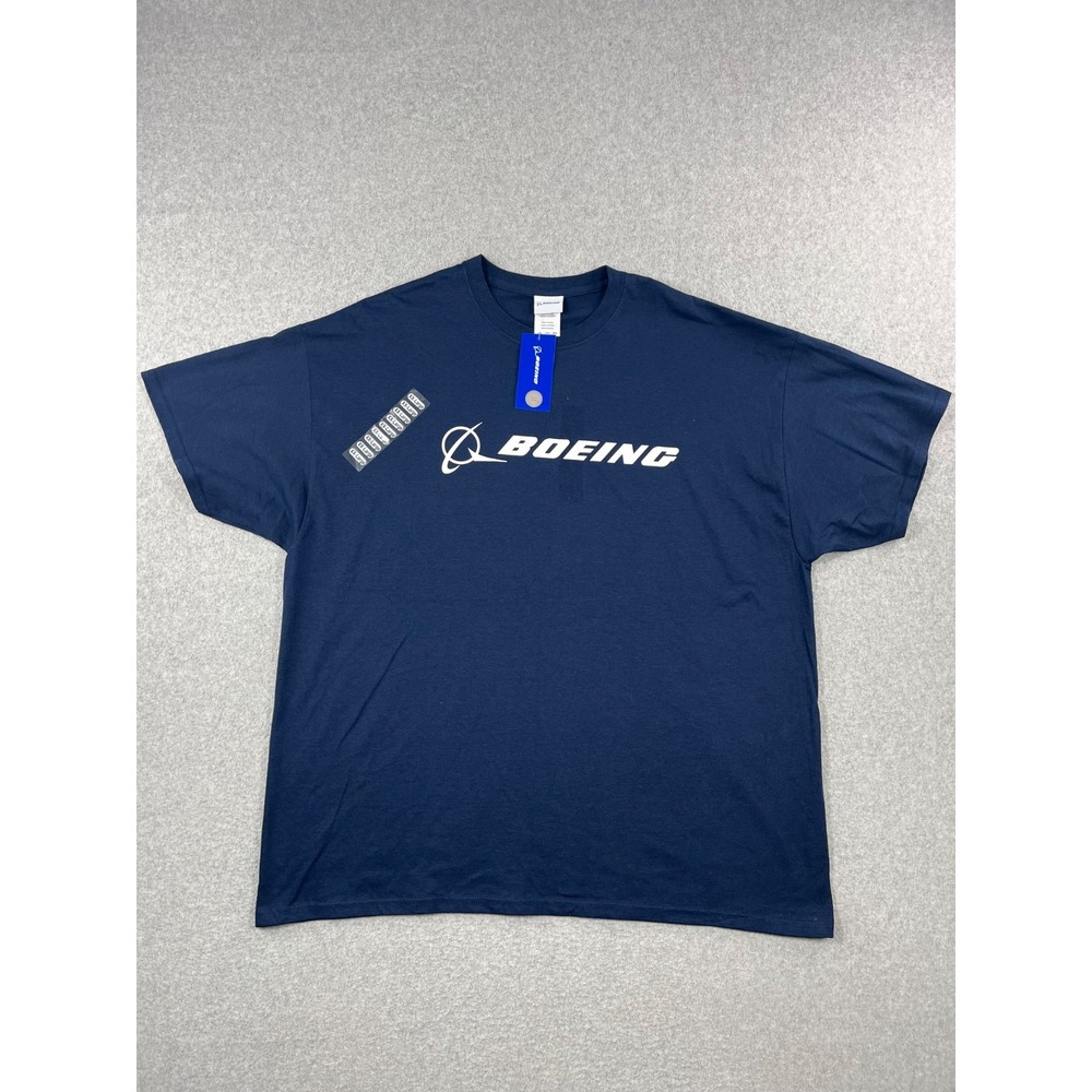 Vintage Boeing Signature Logo Shirt Mens 2XL Blue Short Sleeve Crew Neck